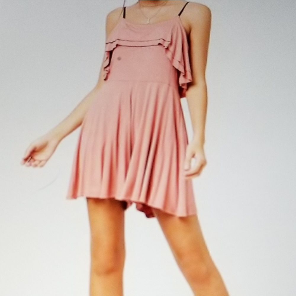 New Forever 21 Peach Flounce Romper Dress Sz L